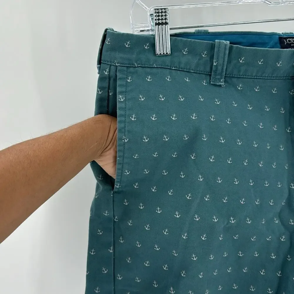 J.Crew READE Chino Short Pine Green Anchor novelty Print classic preppy size 34